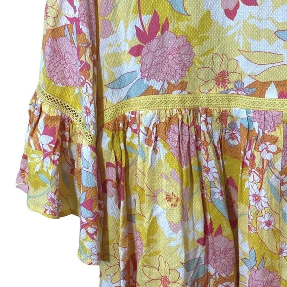 TORRID Plus Size 1X Baby Doll Top Yellow floral Ruffle Blouse - Picture 8 of 11